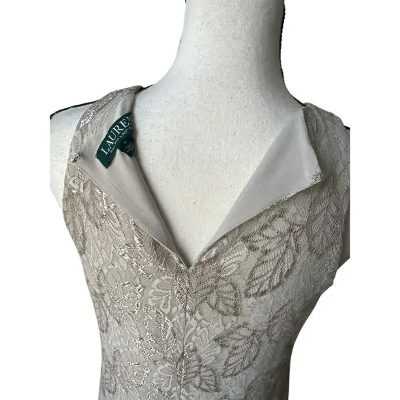 Ralph Lauren Dress Fully Lined Lace Sheath Sleeveless Women's 6 Gold Metallic - Picture 5 of 10